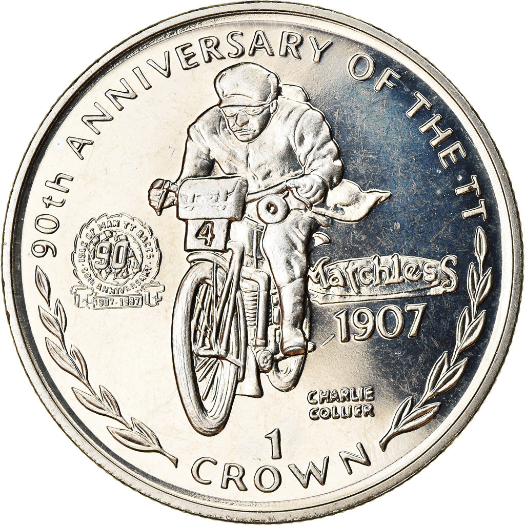 Coin, Isle of Man, Elizabeth II, Crown, 1997, Pobjoy Mint, Turist Trophy -
