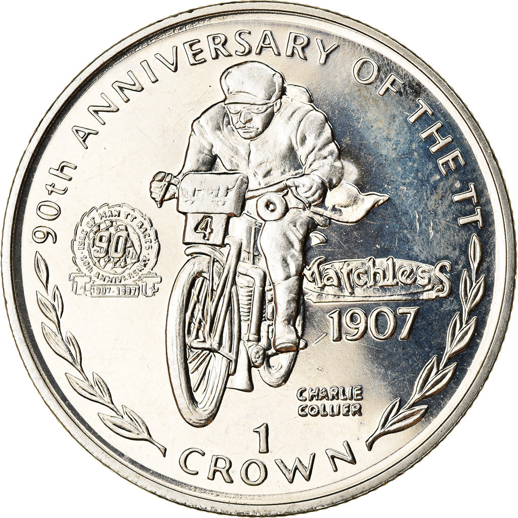Coin, Isle of Man, Elizabeth II, Crown, 1997, Pobjoy Mint, Turist Trophy -