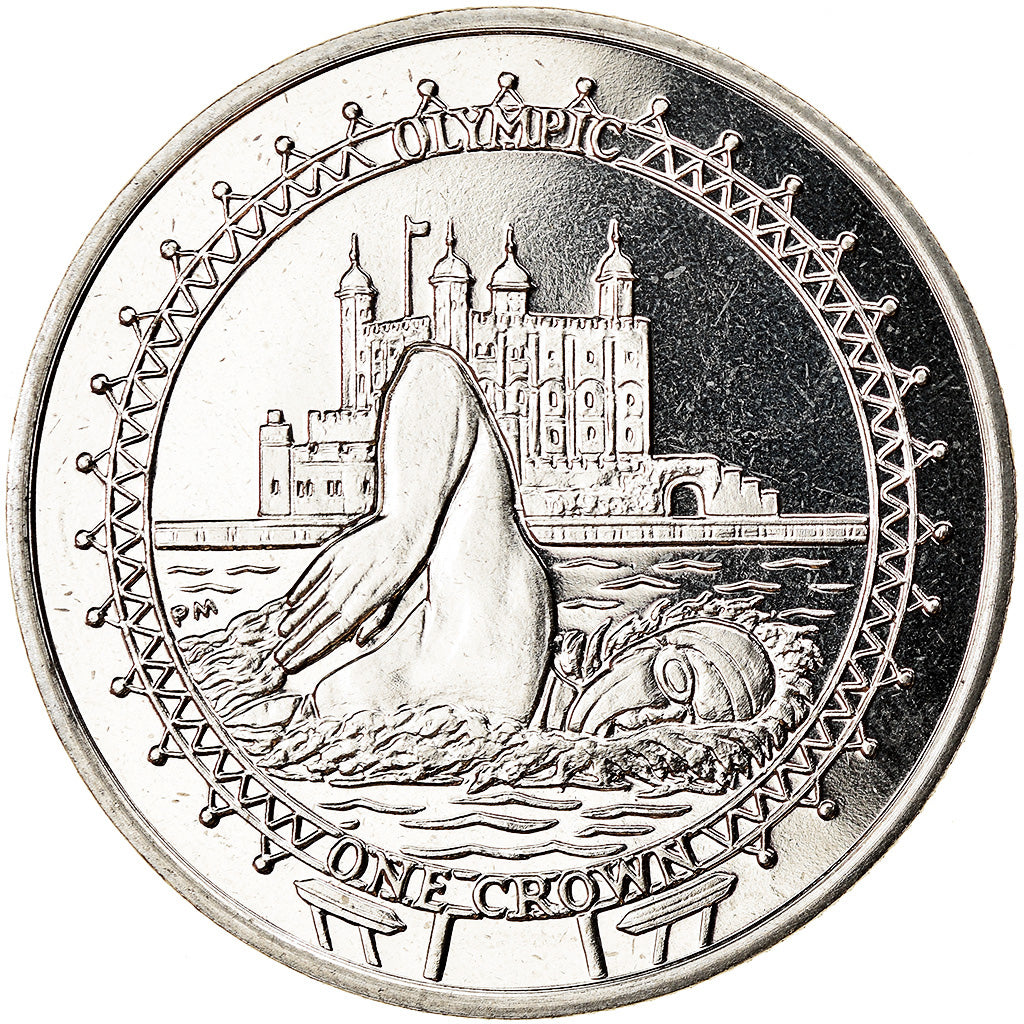 Coin, Isle of Man, Crown, 2010, Pobjoy Mint, Jeux Olympiques 2012 - Natation