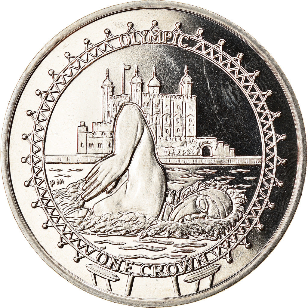 Moneta, Isola di Man, Crown, 2010, Pobjoy Mint, Jeux Olympiques 2012 - Natation