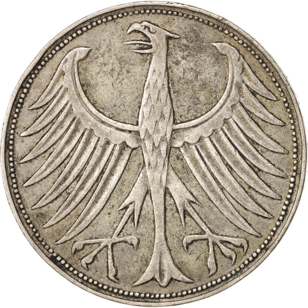 Coin, GERMANY - FEDERAL REPUBLIC, 5 Mark, 1951, Hamburg, EF(40-45), Silver