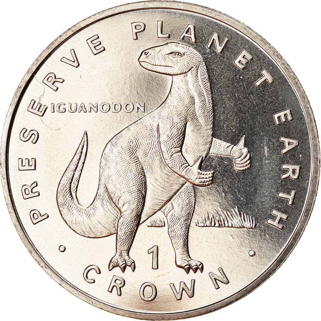 Coin, Isle of Man, Elizabeth II, Crown, 1993, Pobjoy Mint, Dinosaures -
