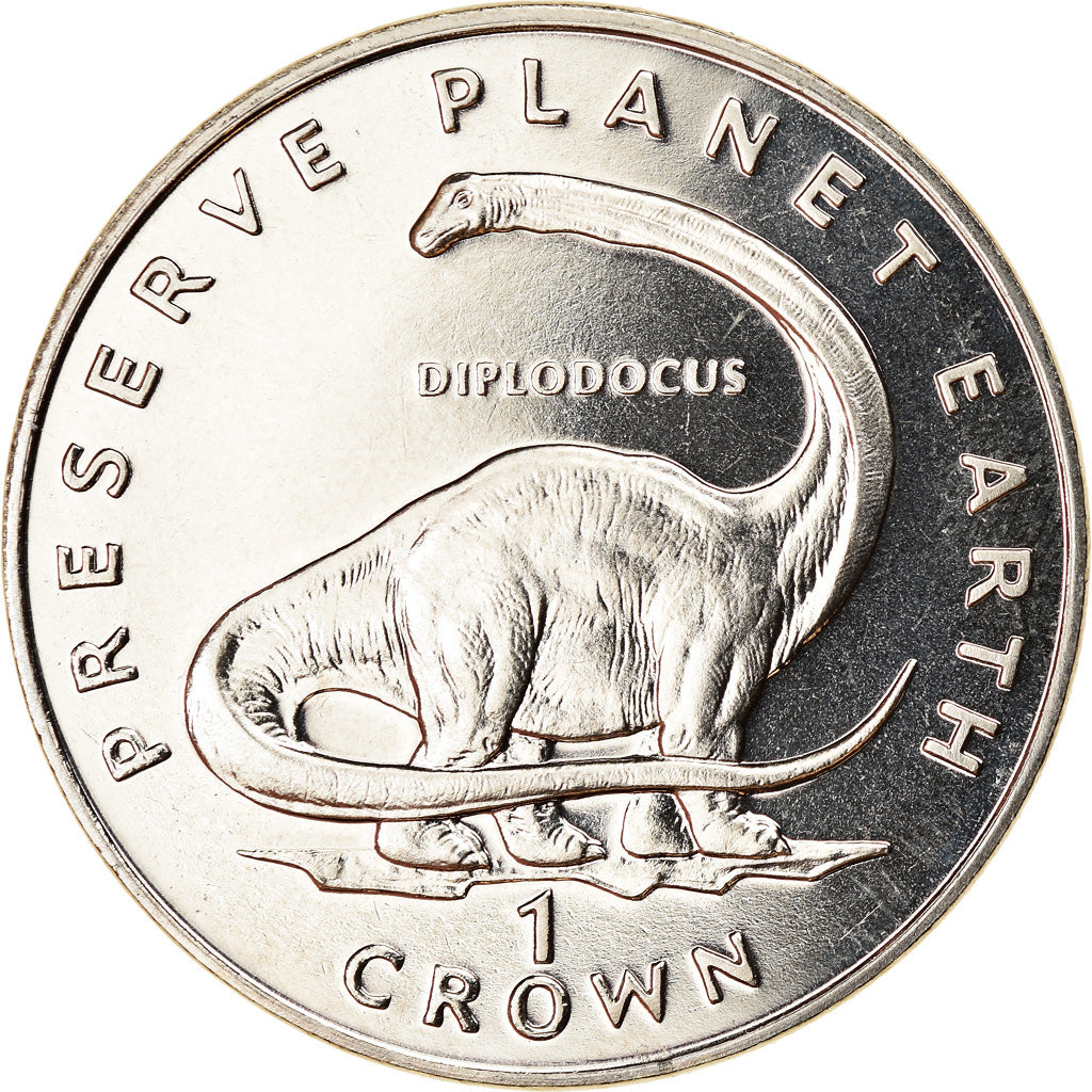 Coin, Isle of Man, Elizabeth II, Crown, 1993, Pobjoy Mint, Dinosaures -