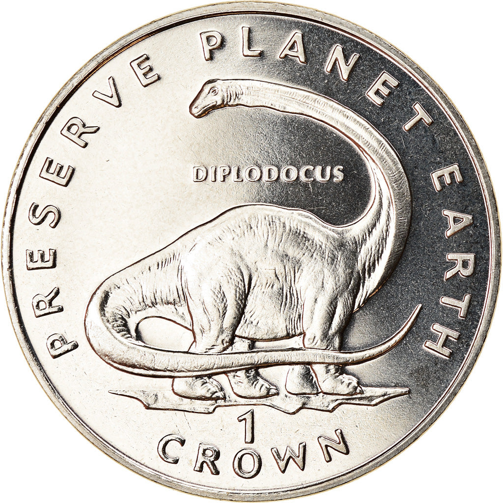 Coin, Isle of Man, Elizabeth II, Crown, 1993, Pobjoy Mint, Dinosaures -