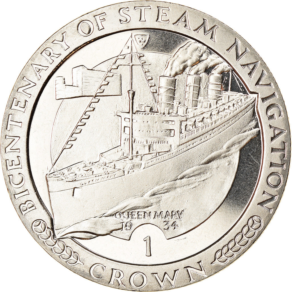 Coin, Isle of Man, Elizabeth II, Crown, 1998, Pobjoy Mint, Bateaux - Queen Mary