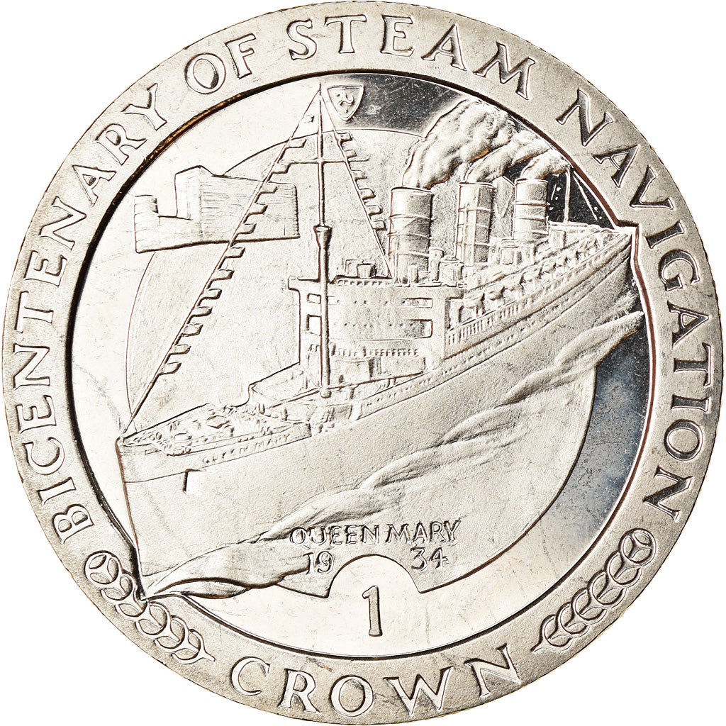 Coin, Isle of Man, Elizabeth II, Crown, 1998, Pobjoy Mint, Bateaux - Queen Mary