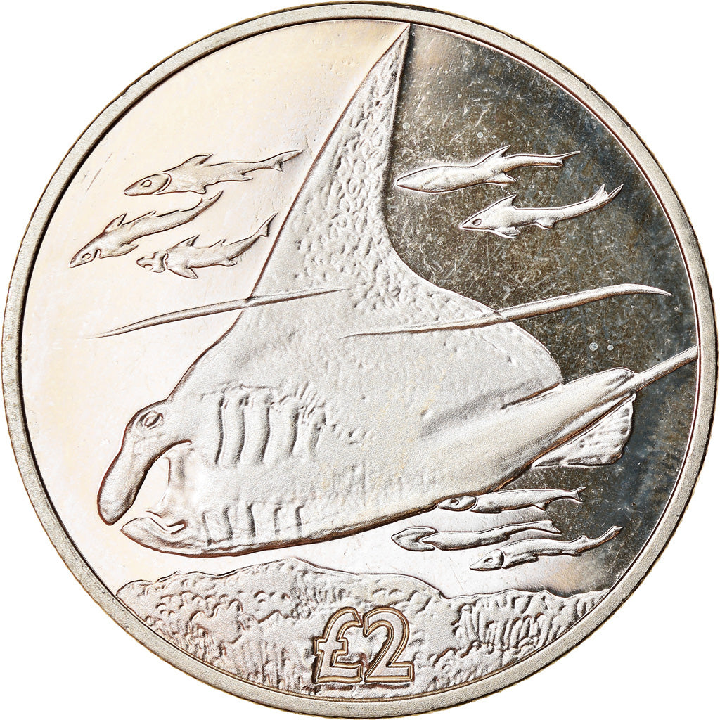 Coin, British Indian Ocean, 2 Pounds, 2018, Vie sous-marine - Raie Manta