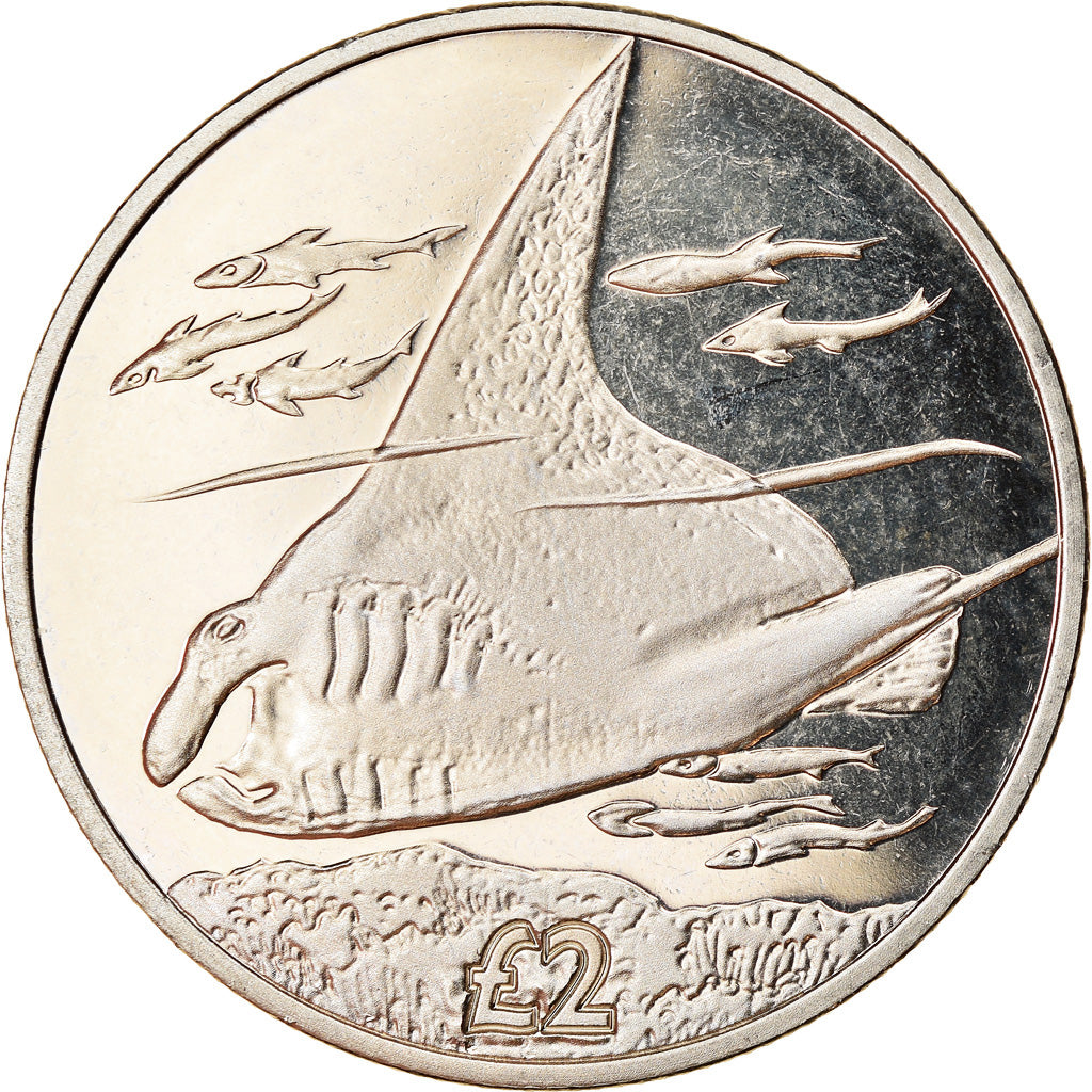 Coin, British Indian Ocean, 2 Pounds, 2018, Vie sous-marine - Raie Manta