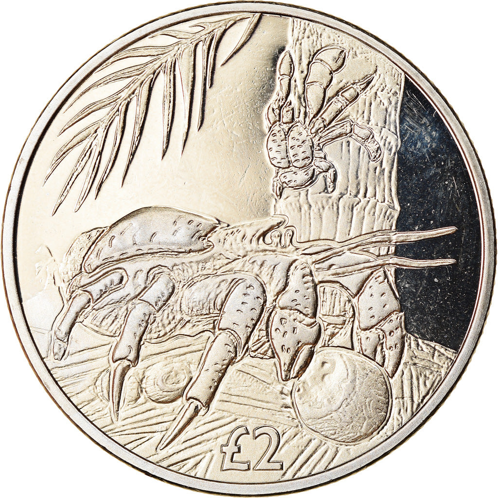 Coin, British Indian Ocean, 2 Pounds, 2018, Vie sous-marine - Crabe de cocotier