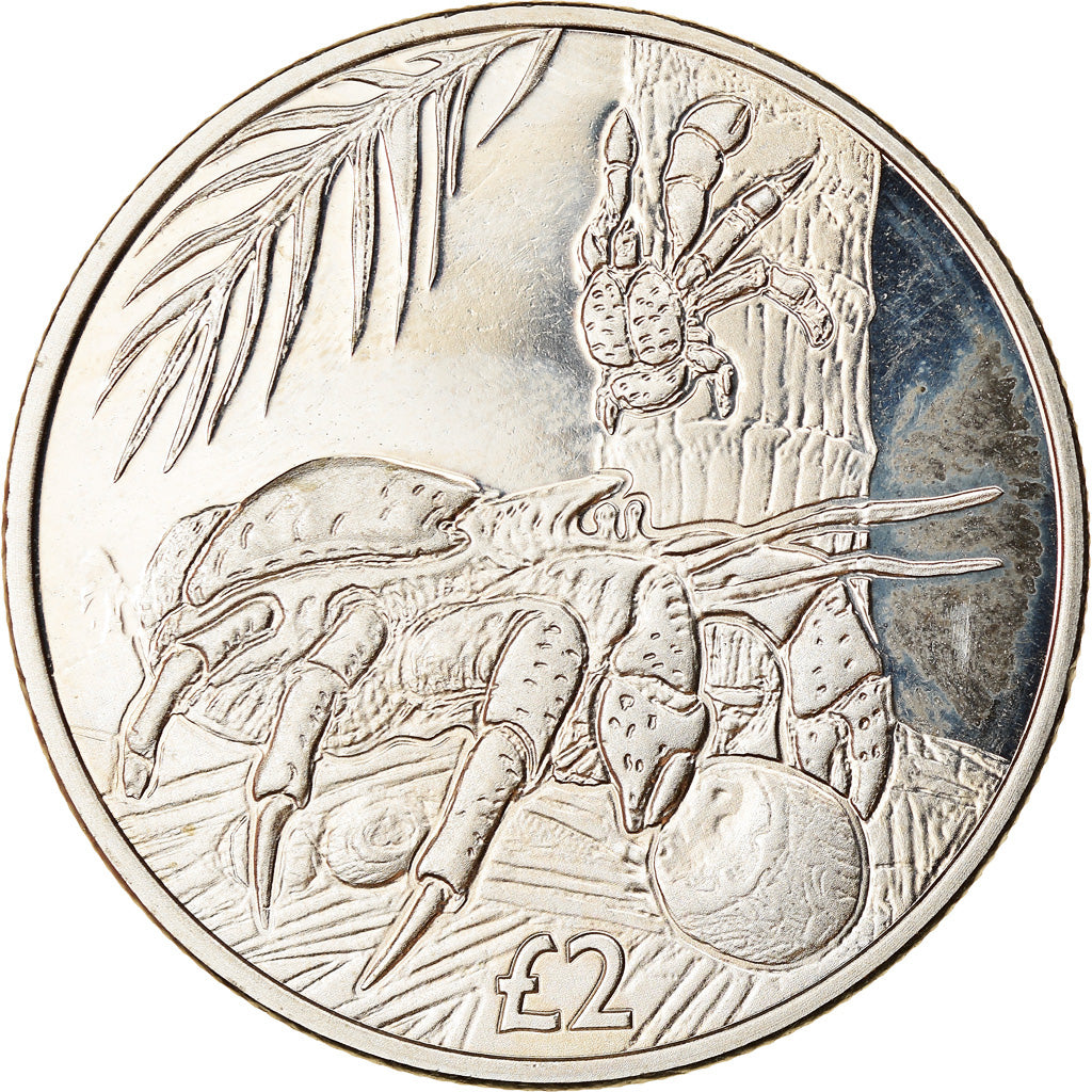 Coin, British Indian Ocean, 2 Pounds, 2018, Vie sous-marine - Crabe de cocotier