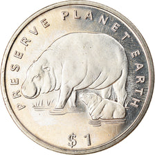 Coin, Liberia, Dollar, 1994, Faune africaine - Hippopotame, MS(63)