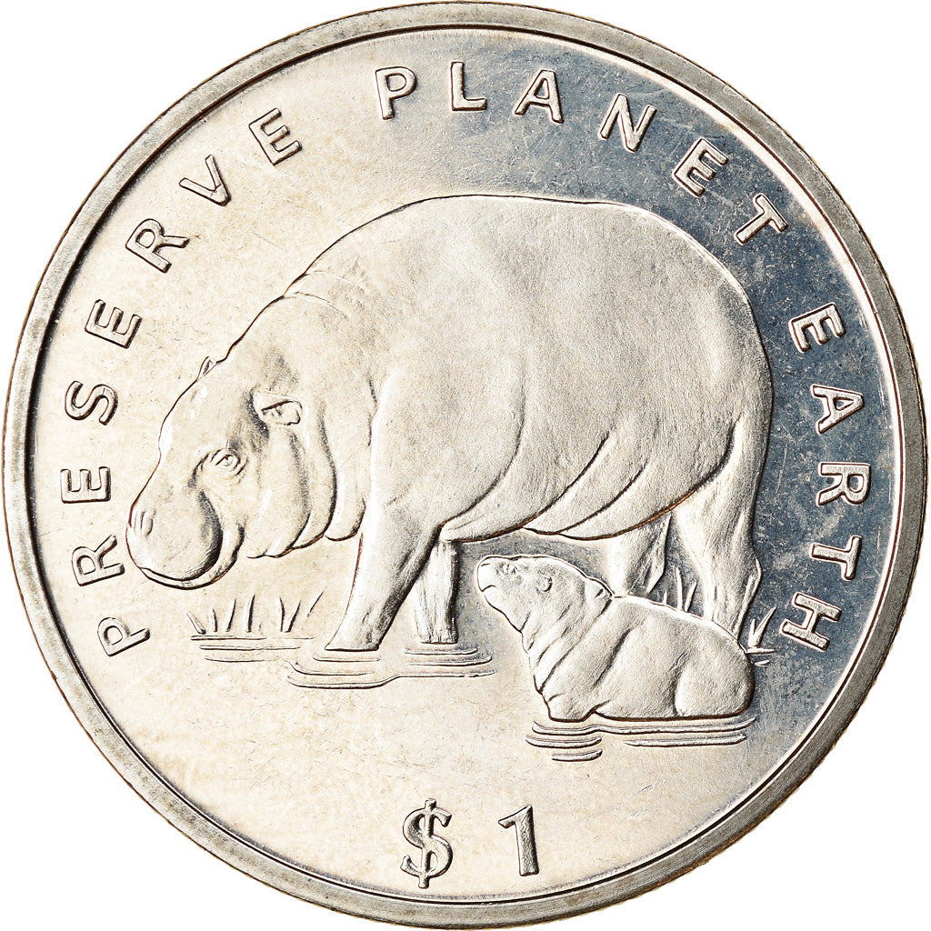 Moneta, Liberia, Dollar, 1994, Faune africaine - Hippopotame, SPL, Rame-nichel