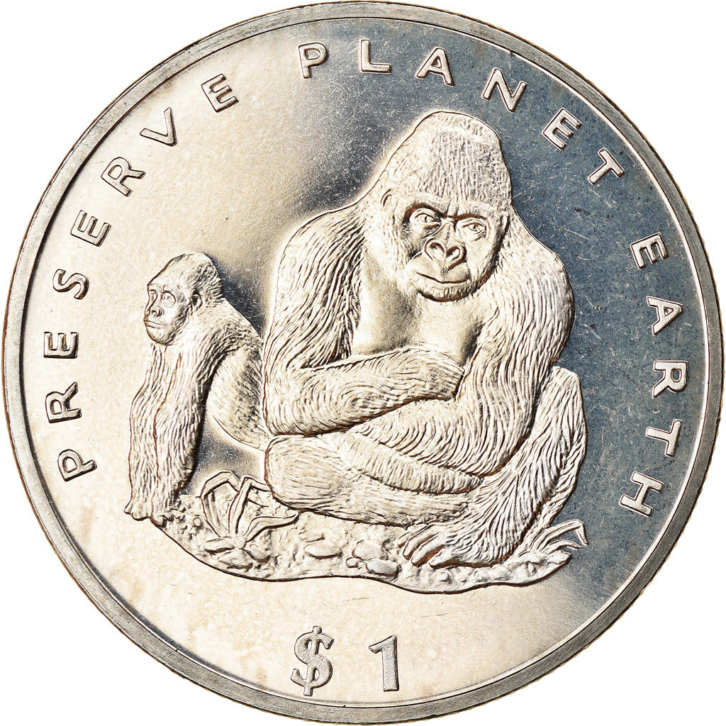 Coin, Liberia, Dollar, 1994, Faune africaine - Gorille, MS(63), Copper-nickel
