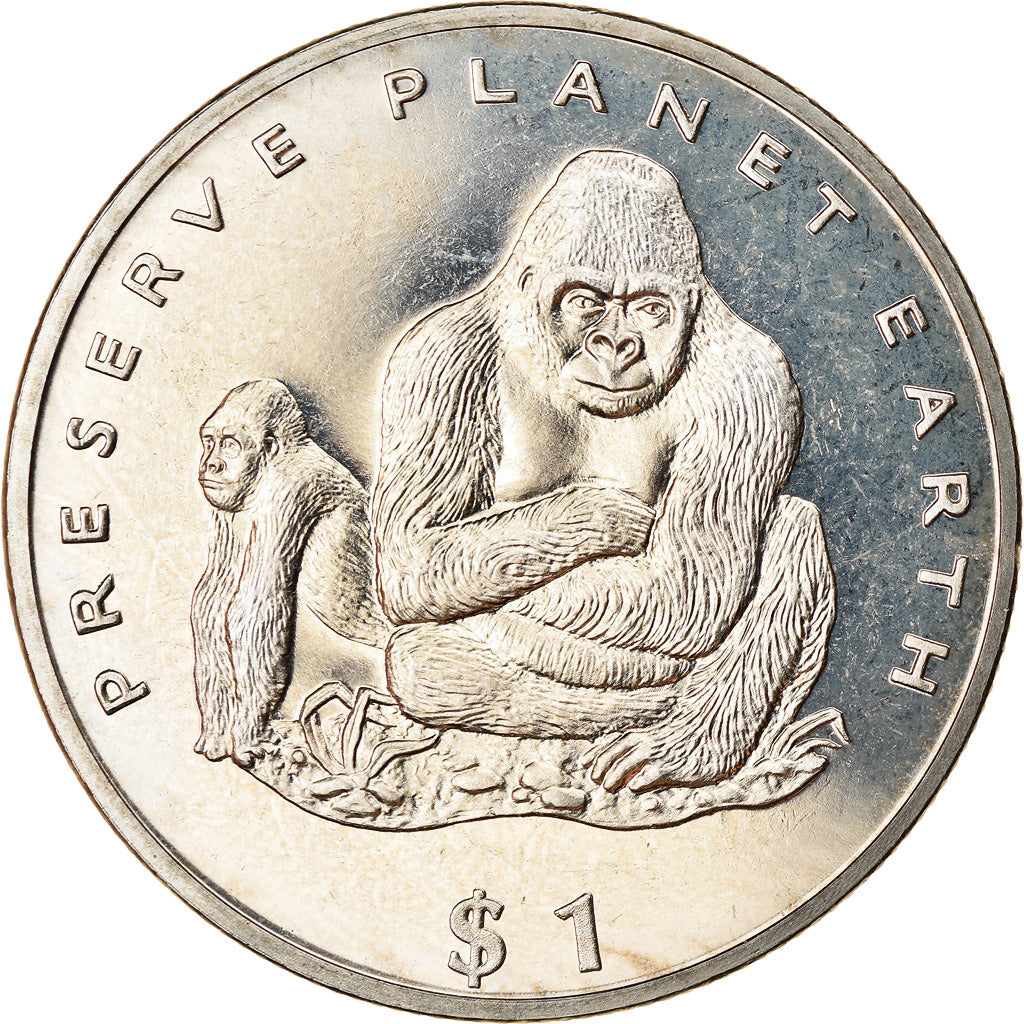 Coin, Liberia, Dollar, 1994, Faune africaine - Gorille, MS(63), Copper-nickel
