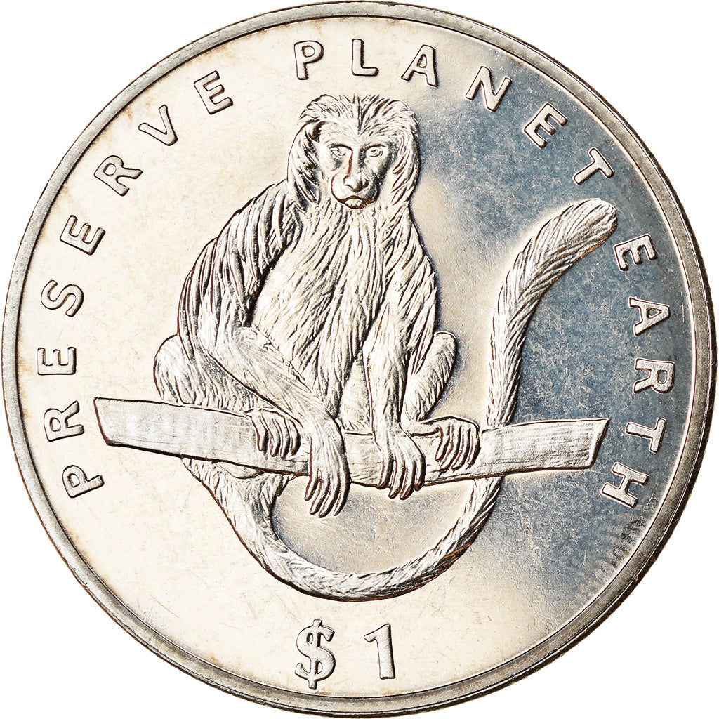 Coin, Eritrea, Dollar, 1994, Singes - Colobe ou Guereza, MS(63), Copper-nickel