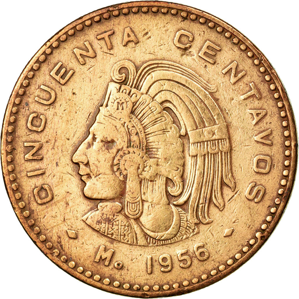 Coin, Mexico, 50 Centavos, 1956, Mexico City, EF(40-45), Bronze, KM:450
