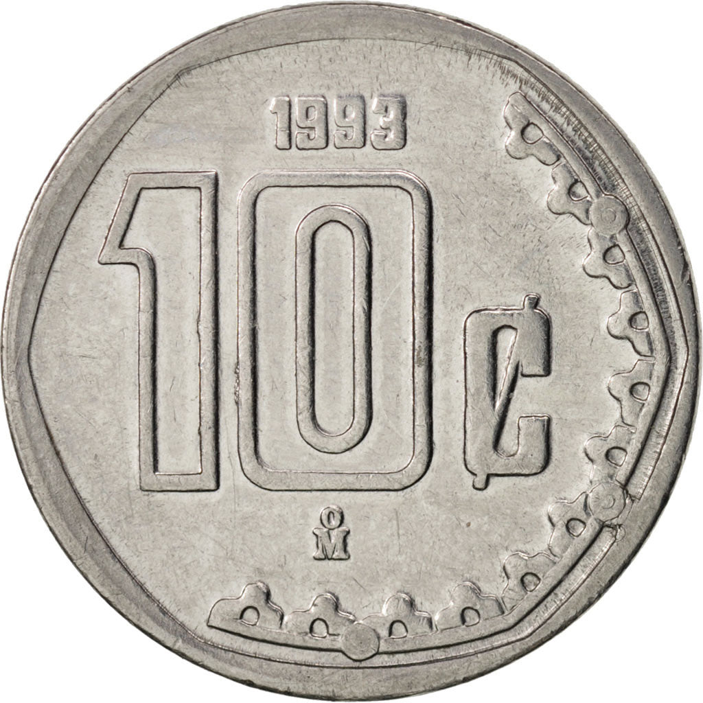 Mexico, 10 Centavos, 1993, Mexico City, AU(50-53), Stainless Steel, KM:547