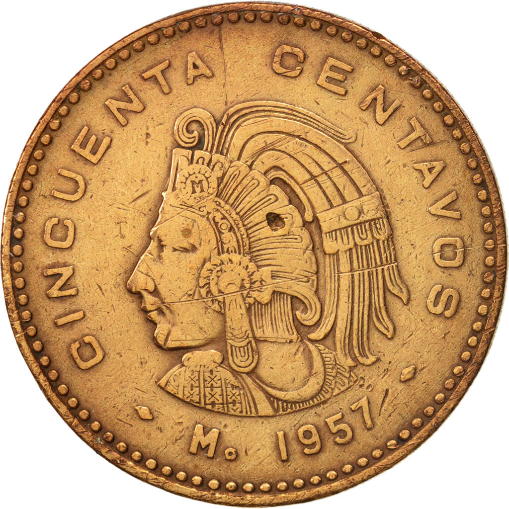 Moneda, México, 50 Centavos, 1957, Mexico City, MBC, Bronce, KM:450