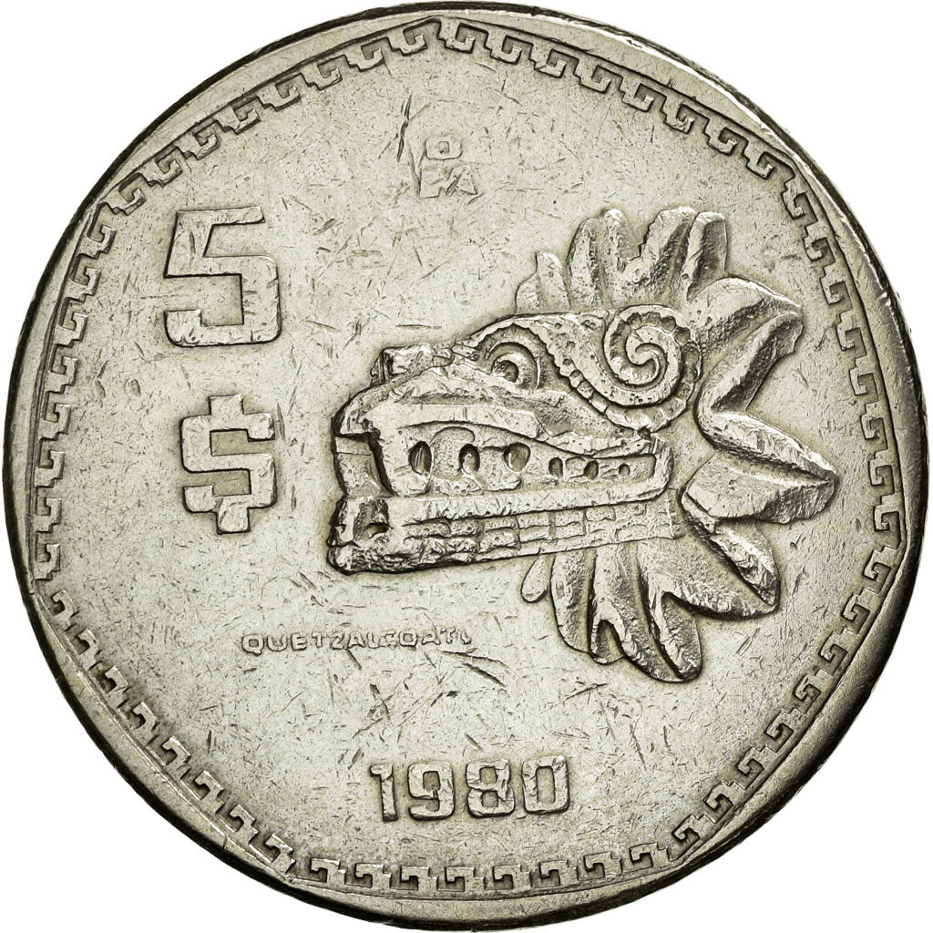 Moneda, México, 5 Pesos, 1980, Mexico City, MBC, Cobre - níquel, KM:485