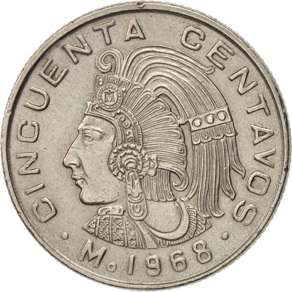 Mexico, 50 Centavos, 1968, Mexico City, AU(50-53), Copper-nickel, KM:451