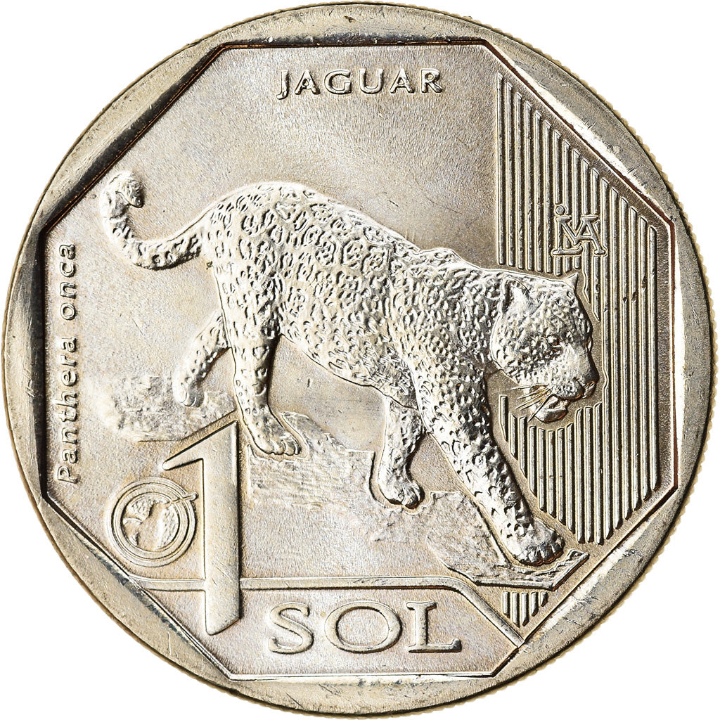 Moneta, Peru, Sol, 2018, Lima, Félins - Jaguar, MS(63), Mosiądz niklowy
