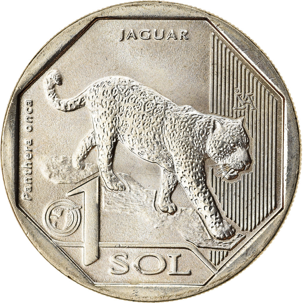 Coin, Peru, Sol, 2018, Lima, Félins - Jaguar, MS(63), Nickel-brass
