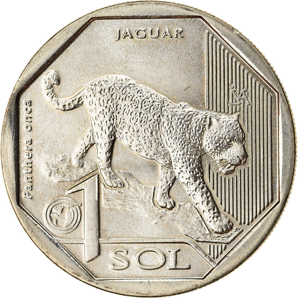 Coin, Peru, Sol, 2018, Lima, Félins - Jaguar, MS(63), Nickel-brass
