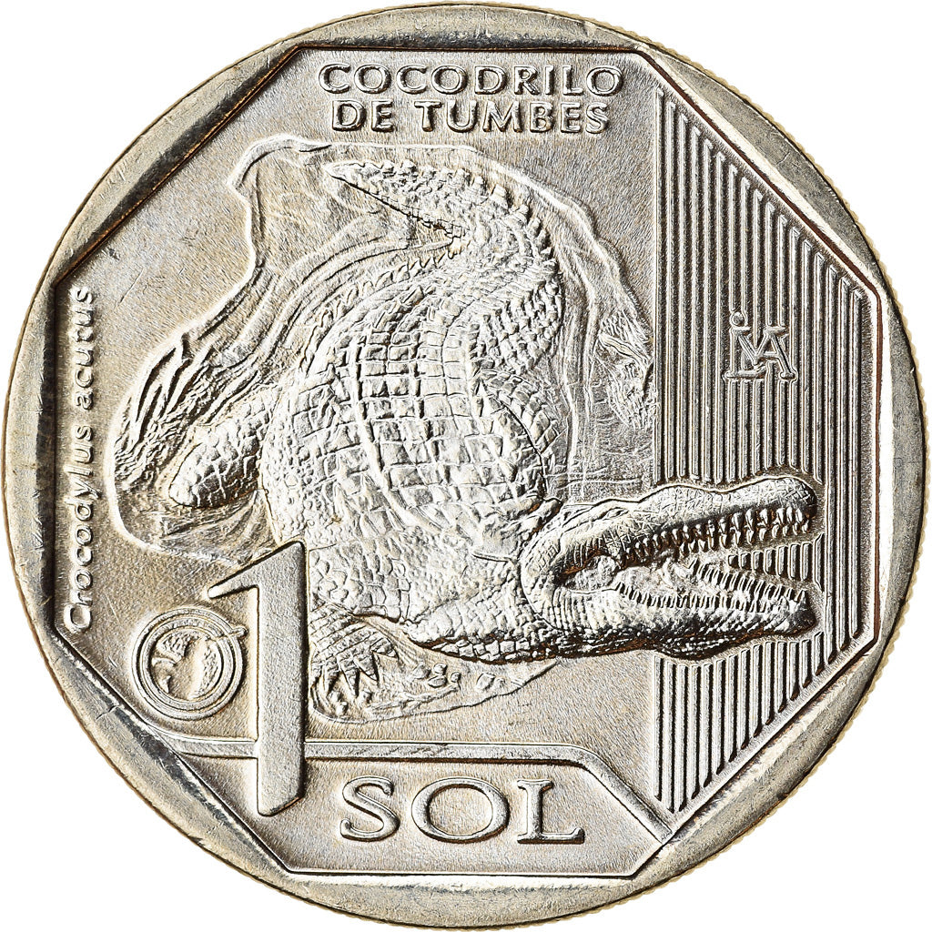 Moneta, Peru, Sol, 2017, Lima, Crocodile de Tumbes, MS(63), Mosiądz niklowy