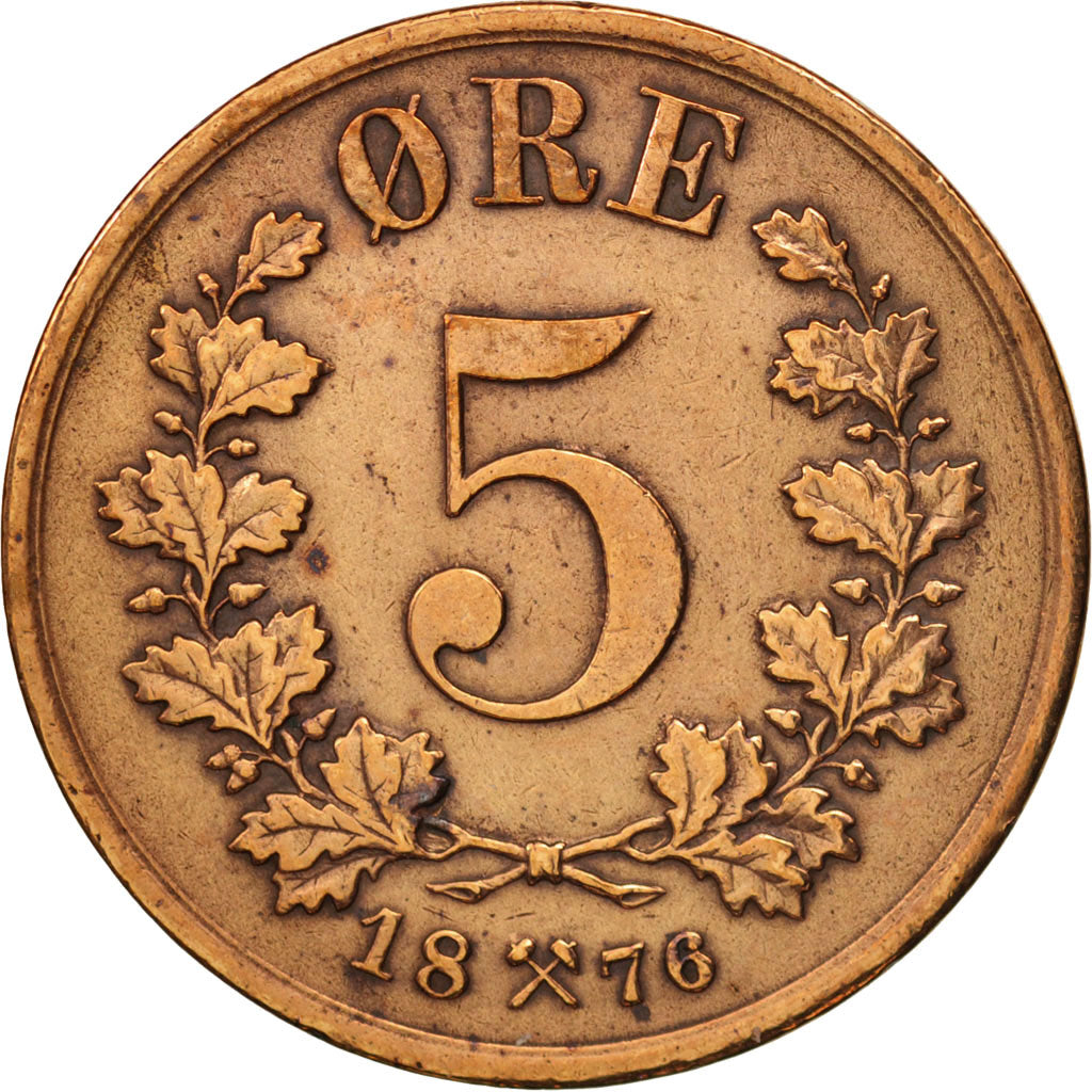 Norway, 5 Öre, 1876, AU(50-53), Bronze, KM:349