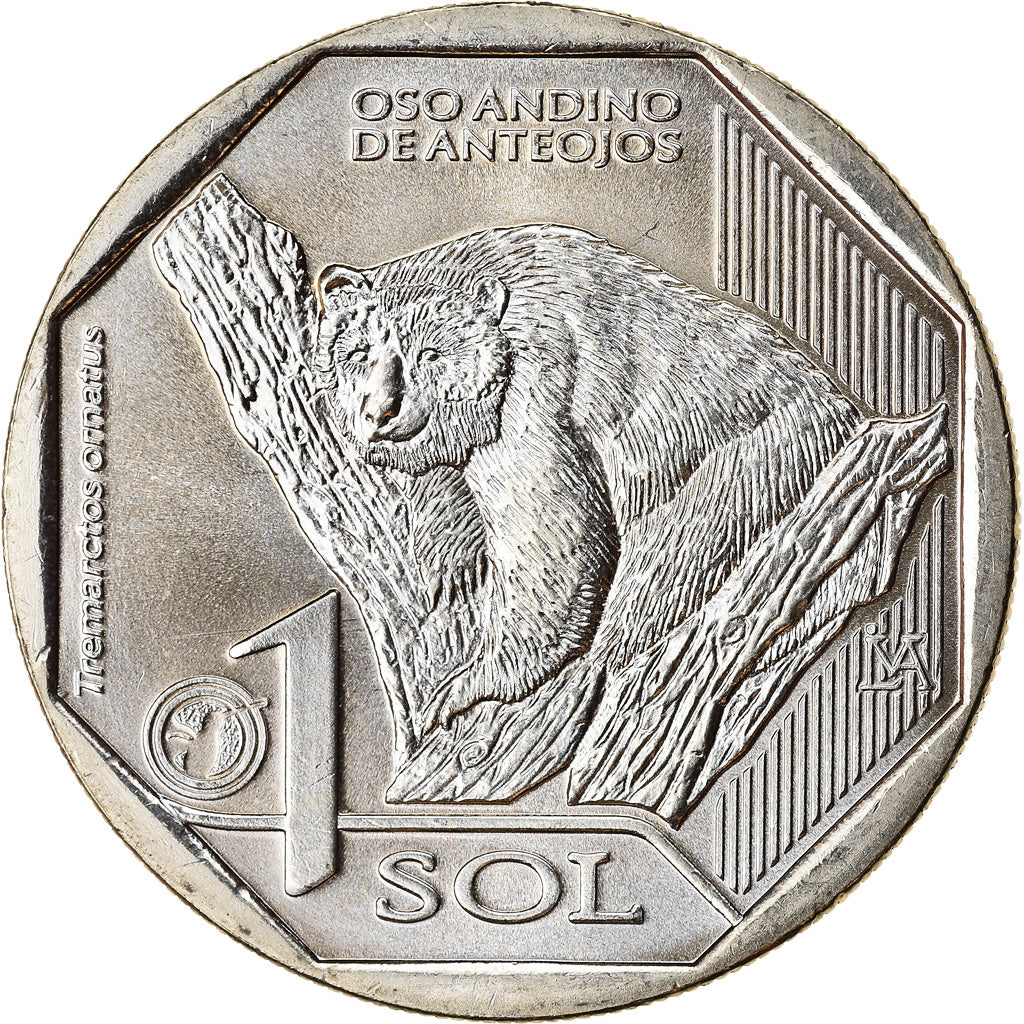 Munten, Peru, Sol, 2017, Lima, Ours à lunettes, UNC-, Nickel-brass