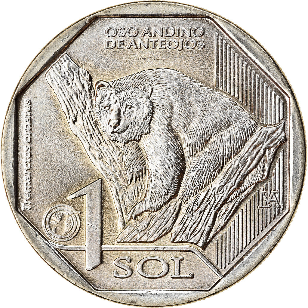 Münze, Peru, Sol, 2017, Lima, Ours à lunettes, UNZ, Nickel-brass