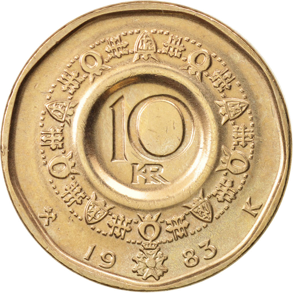 Norway, Olav V, 10 Kroner, 1983, AU(55-58), Nickel-brass, KM:427