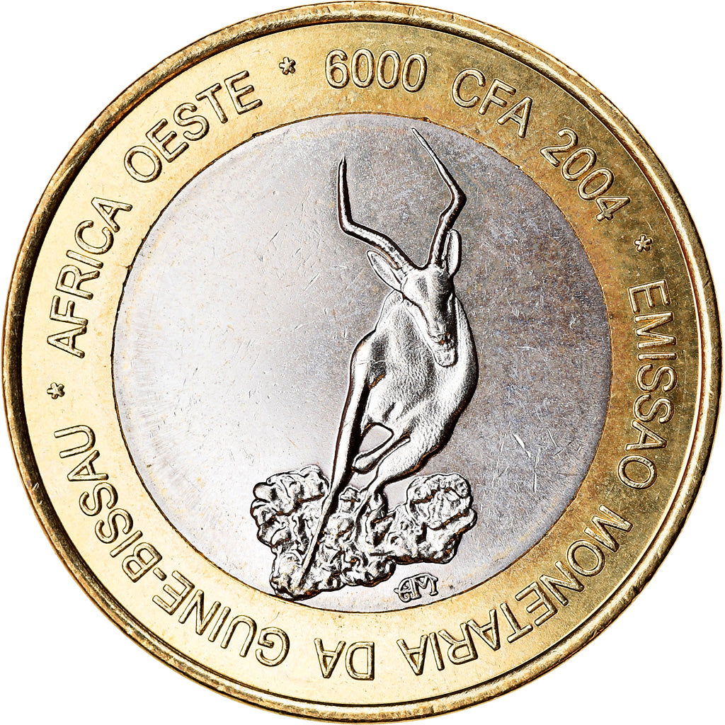 Coin, Guinea-Bissau, IDAO, 6000 CFA, 2004, Antilope, MS(63), Bi-Metallic