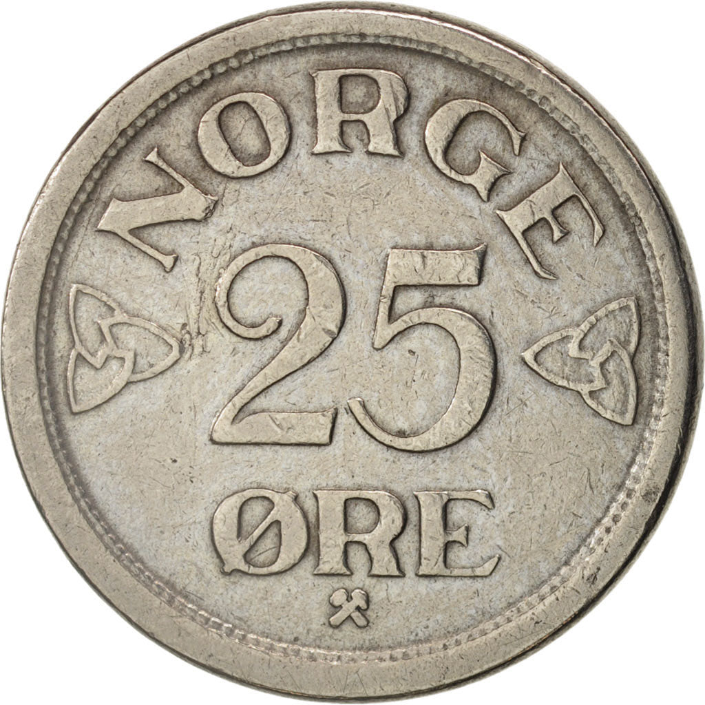Norway, Haakon VII, 25 Öre, 1957, AU(50-53), Copper-nickel, KM:401