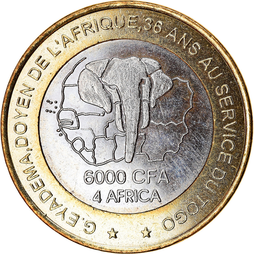 Münze, Togo, 6000 CFA, 2003, Paris, Président Gnassingbé Eyadema, UNZ