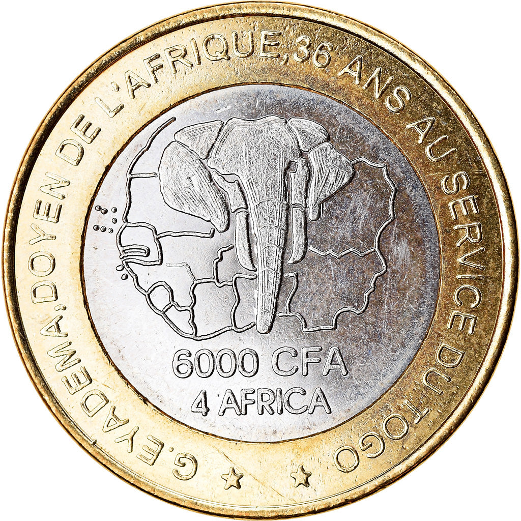 Münze, Togo, 6000 CFA, 2003, Paris, Président Gnassingbé Eyadema, UNZ
