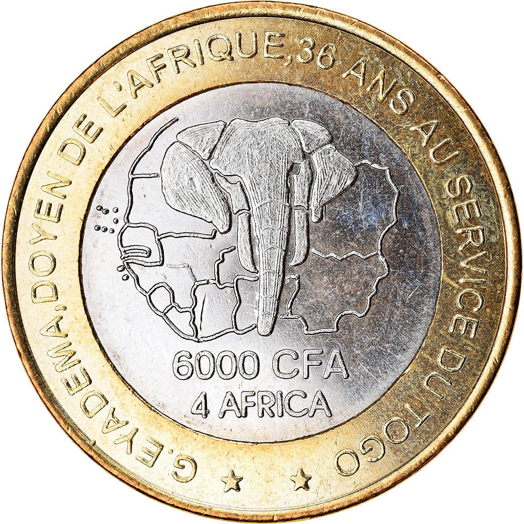 Coin, Togo, 6000 CFA, 2003, Paris, Président Gnassingbé Eyadema, MS(63)