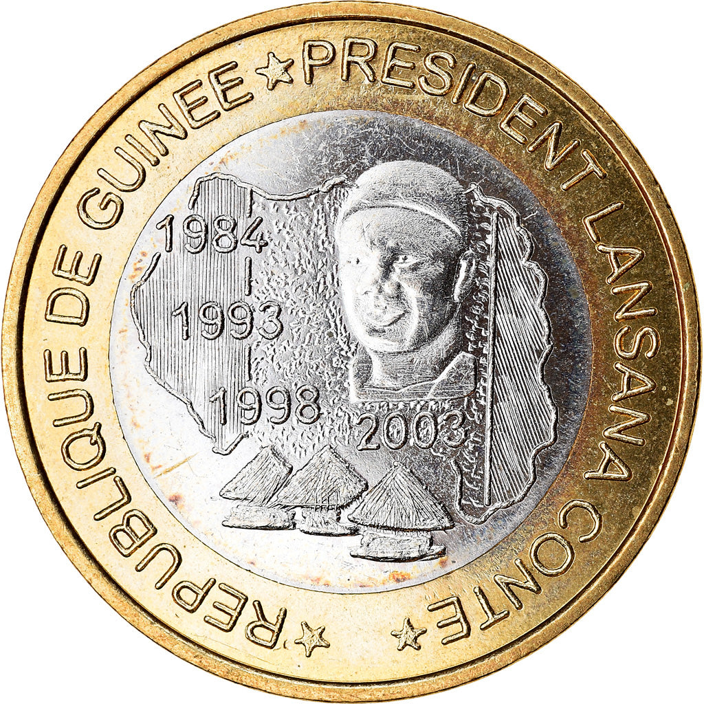 Münze, Guinea, 6000 CFA, 2003, Président Lansan Conté, UNZ, Bi-Metallic