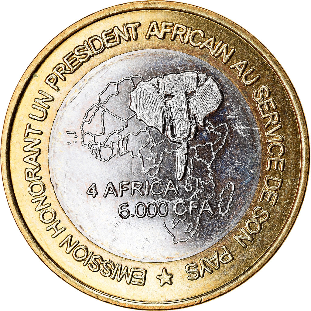 Münze, Guinea, 6000 CFA, 2003, Président Lansan Conté, UNZ, Bi-Metallic