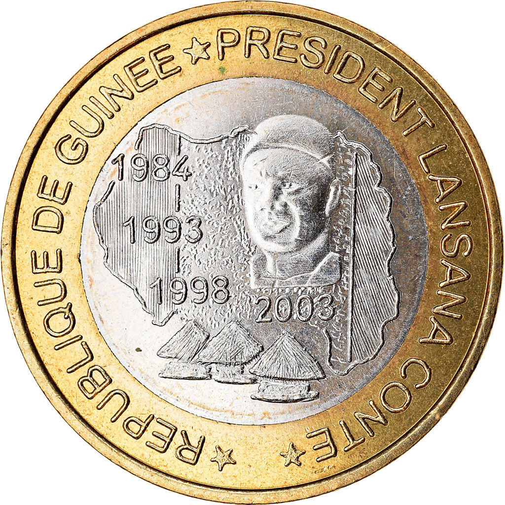 Coin, Guinea, 6000 CFA, 2003, Président Lansan Conté, MS(63), Bi-Metallic