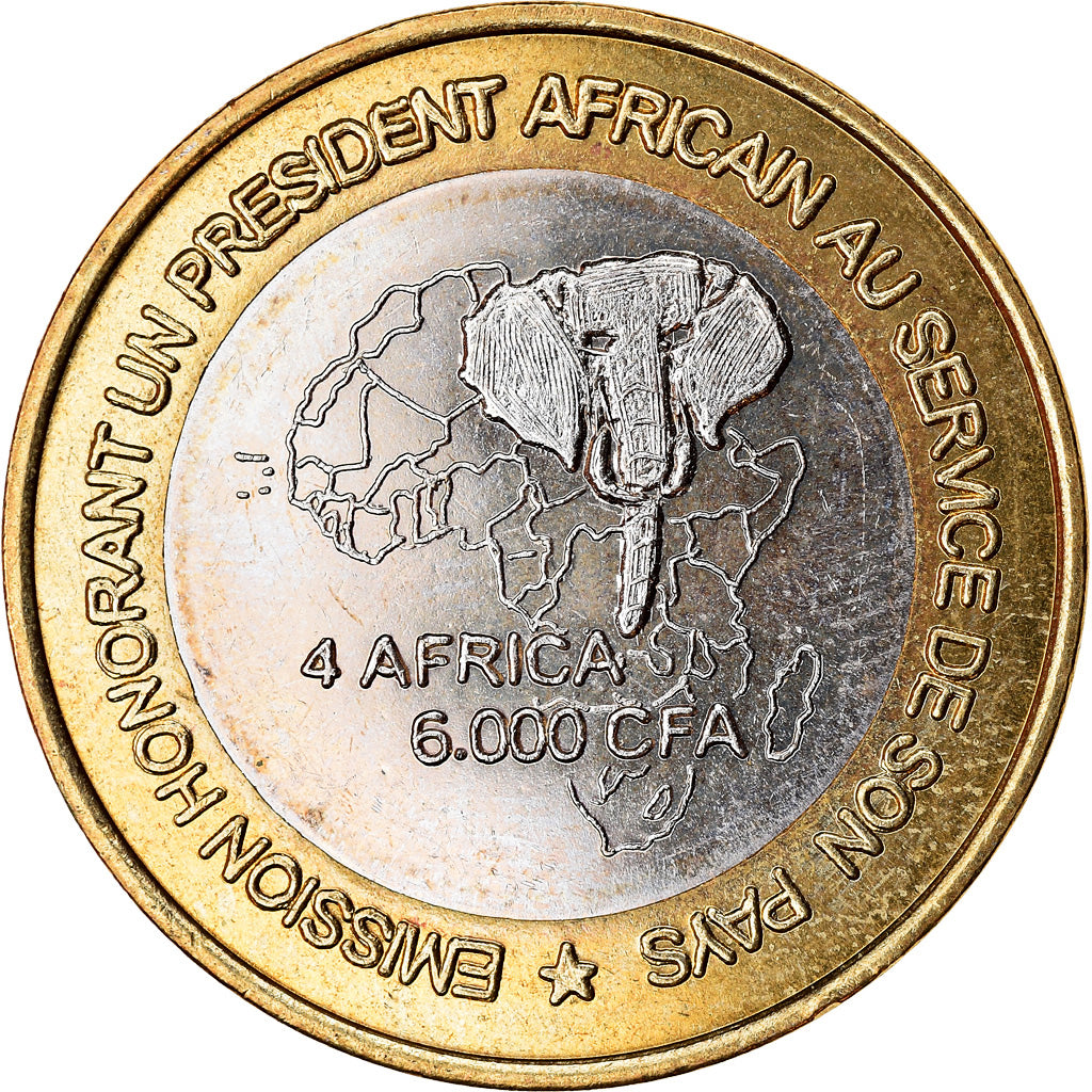 Coin, Guinea, 6000 CFA, 2003, Président Lansan Conté, MS(63), Bi-Metallic