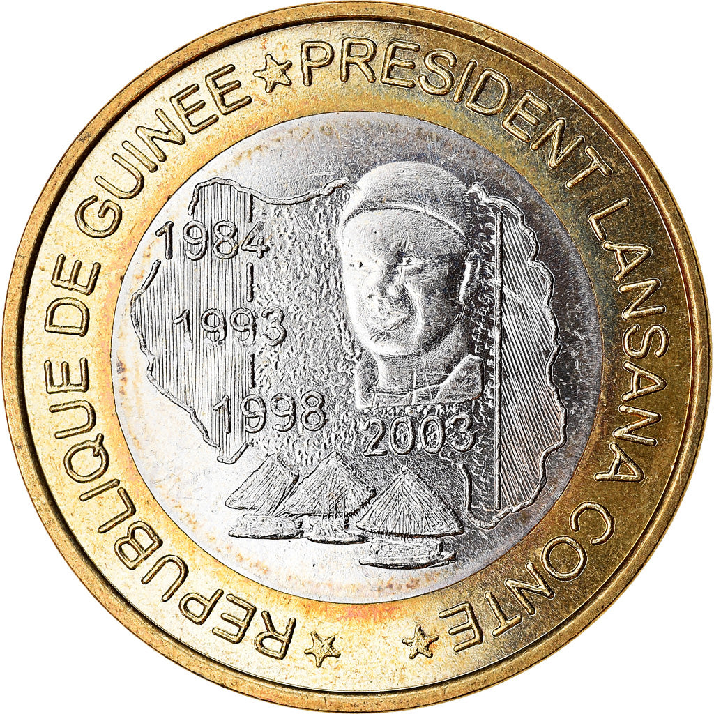 Coin, Guinea, 6000 CFA, 2003, Président Lansan Conté, MS(63), Bi-Metallic