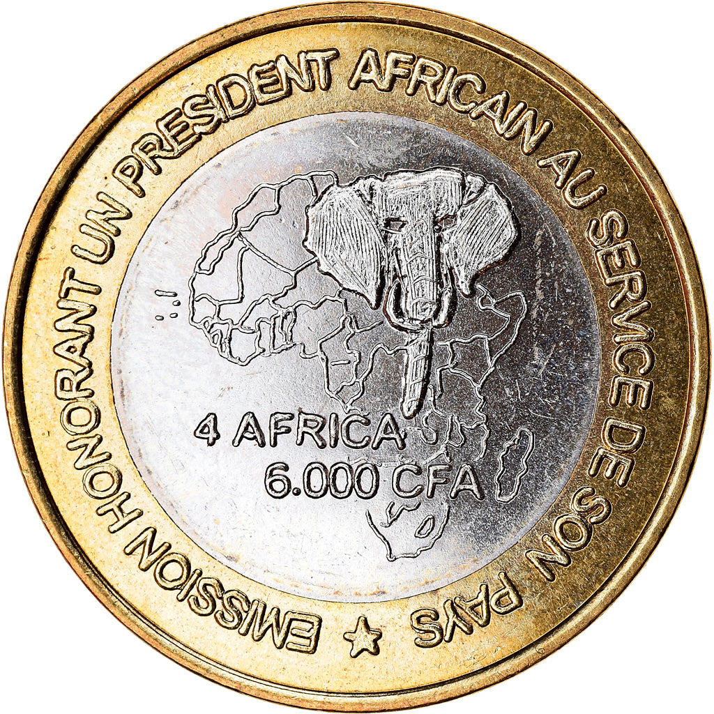 Coin, Guinea, 6000 CFA, 2003, Président Lansan Conté, MS(63), Bi-Metallic