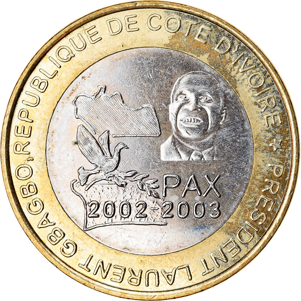 Münze, Ivory Coast, 6000 CFA, 2003, Président Laurent Gbagbo, UNZ, Bi-Metallic
