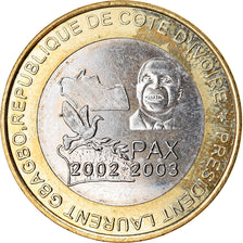 Münze, Ivory Coast, 6000 CFA, 2003, Président Laurent Gbagbo, UNZ, Bi-Metallic