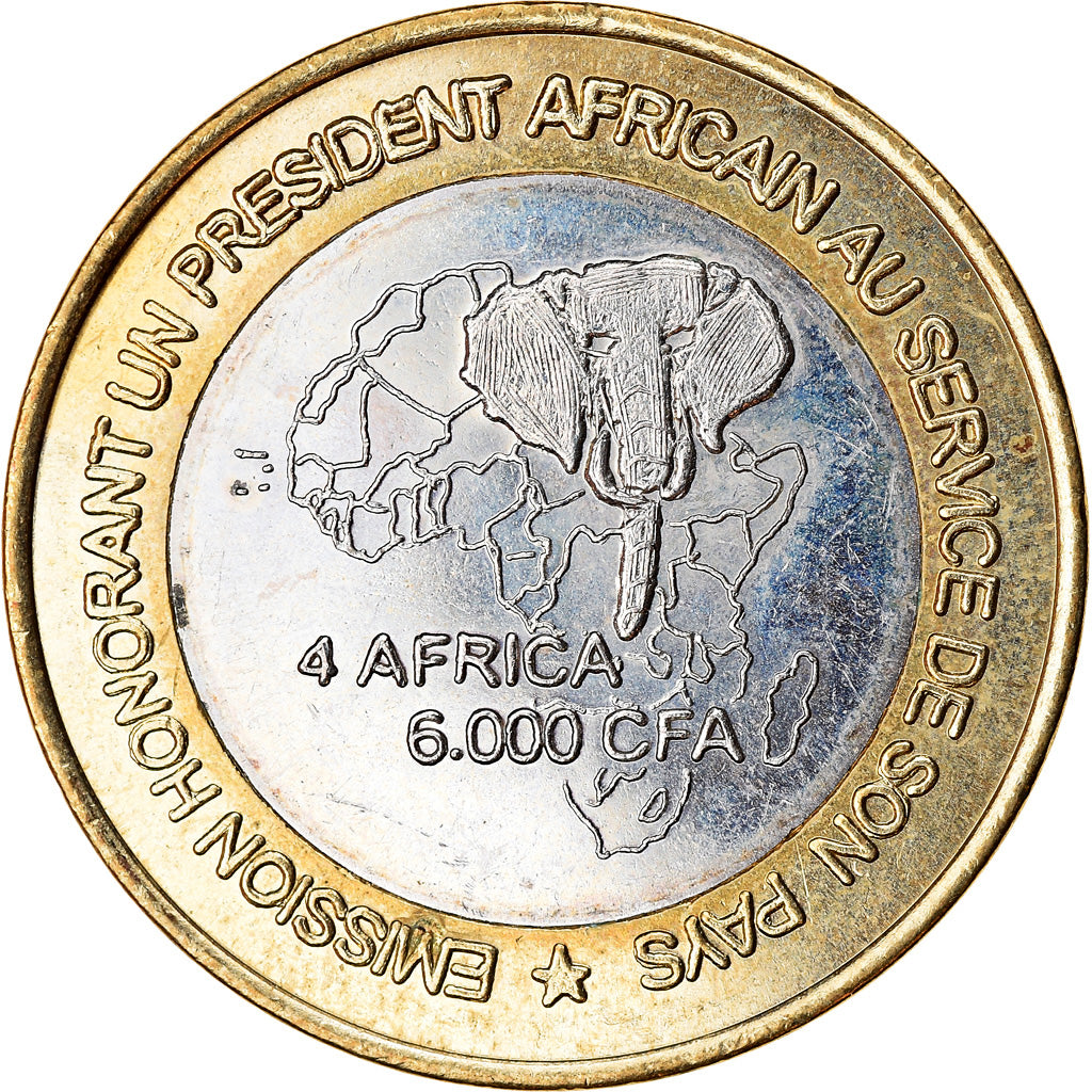 Münze, Ivory Coast, 6000 CFA, 2003, Président Laurent Gbagbo, UNZ, Bi-Metallic