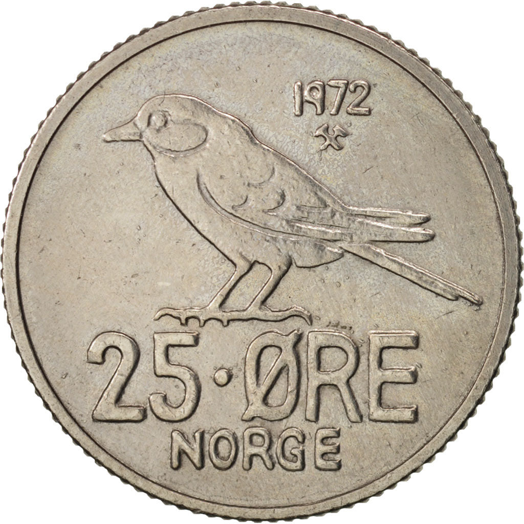 Norway, Olav V, 25 Öre, 1972, AU(50-53), Copper-nickel, KM:407
