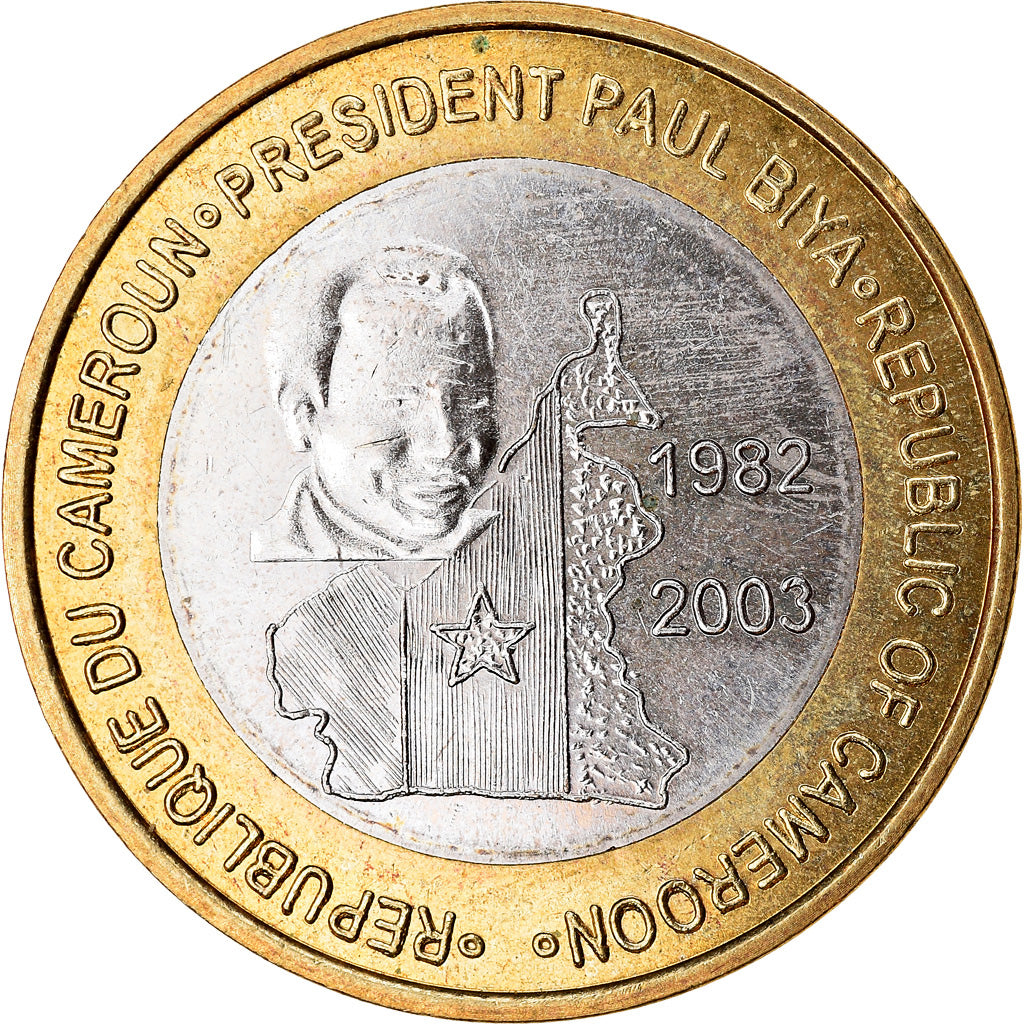Coin, Cameroon, 6000 CFA, 2003, Président Paul Biya, MS(63), Bi-Metallic