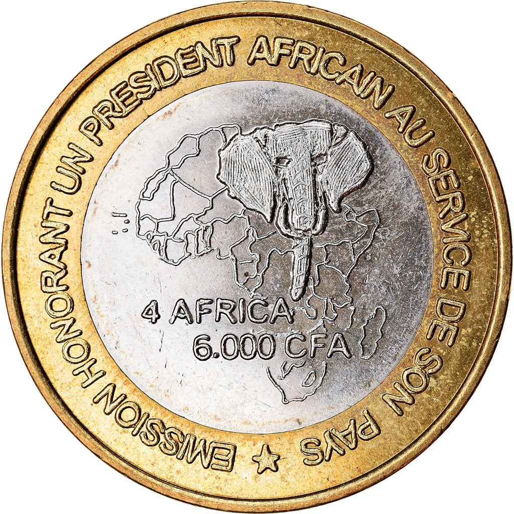 Coin, Cameroon, 6000 CFA, 2003, Président Paul Biya, MS(63), Bi-Metallic