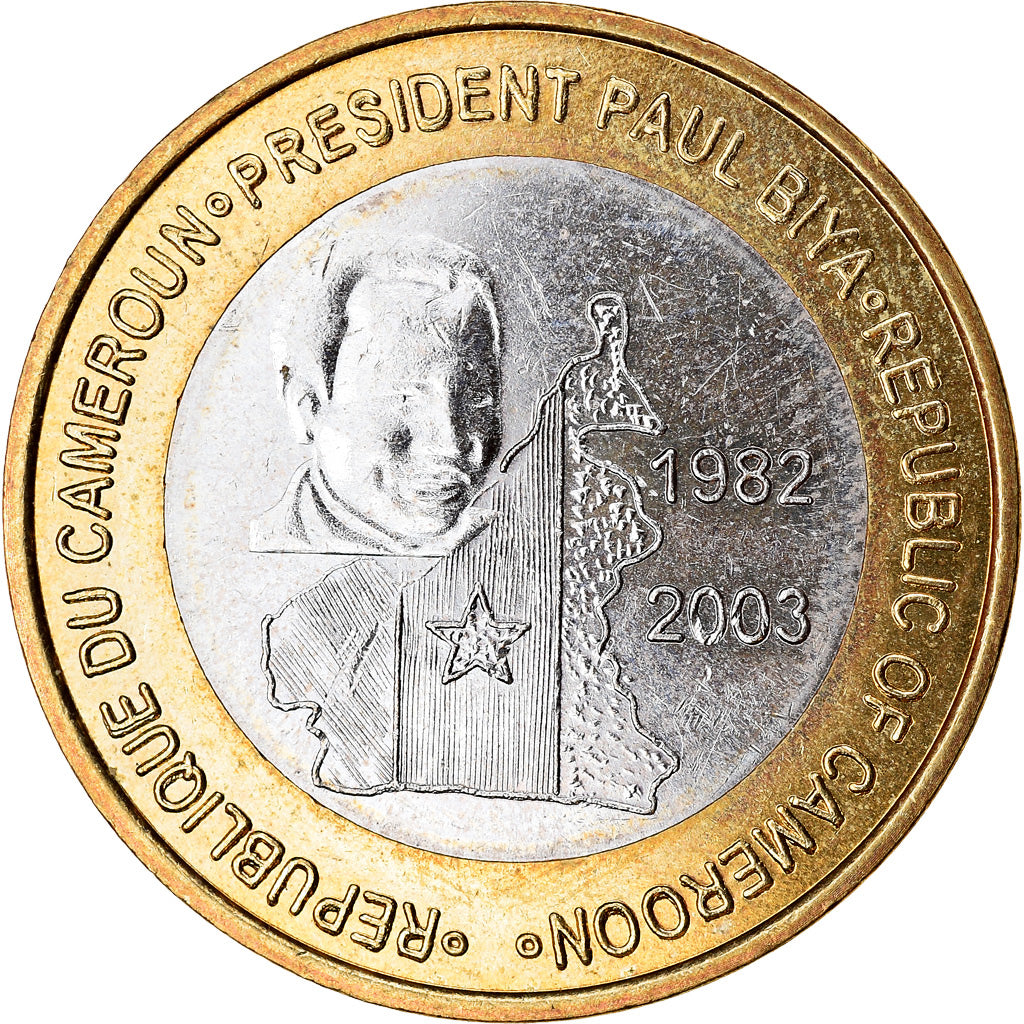 Coin, Cameroon, 6000 CFA, 2003, Président Paul Biya, MS(63), Bi-Metallic